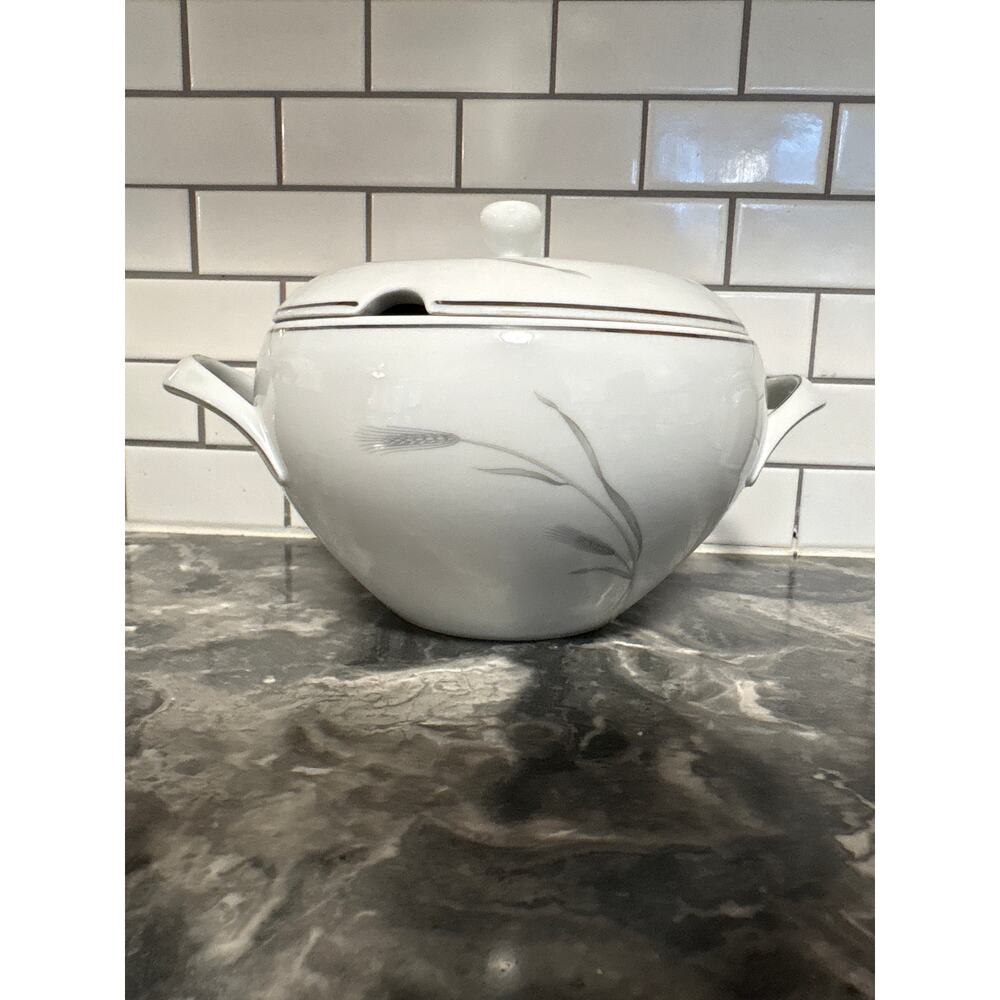 Vintage Johann Haviland  Silver Wheat Serving Bowl with Notched Lid
